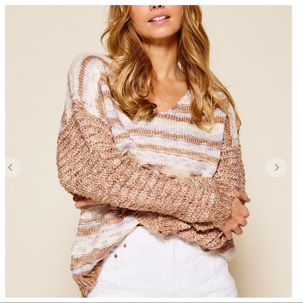 Multi Color V neck Thread mix Sweater - Picture 2 of 7